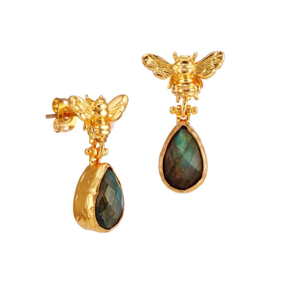 Earring made from brass, goldplated, labradorite